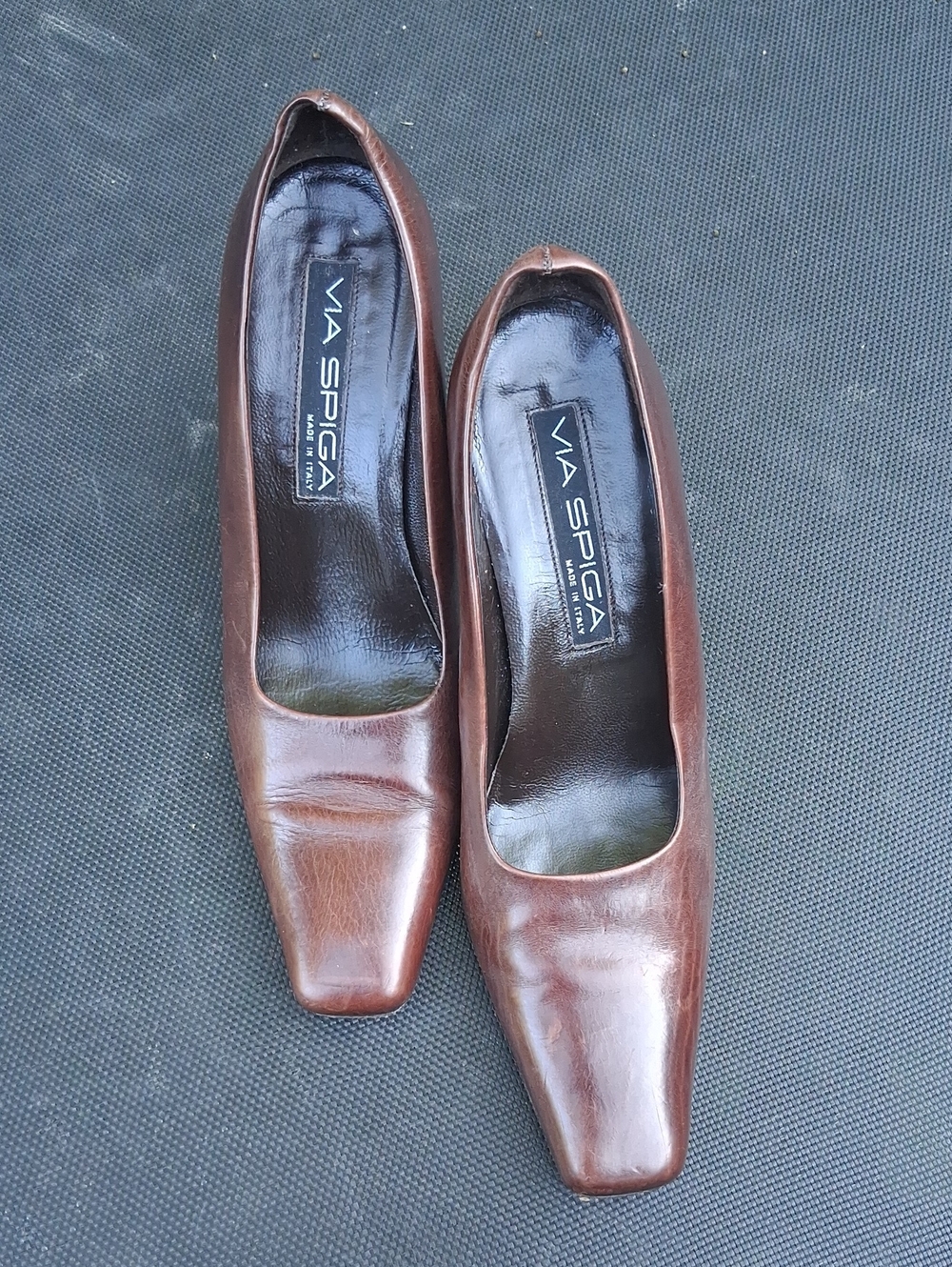 Via Spiga Brown Leather Square-Toe Pumps - Deep Brown